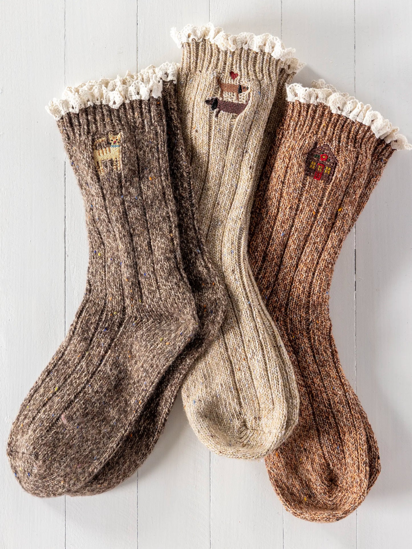 Little Things Embroidered Socks - Dog