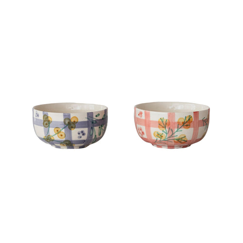 Botanical Grid Pattern Stoneware Bowl